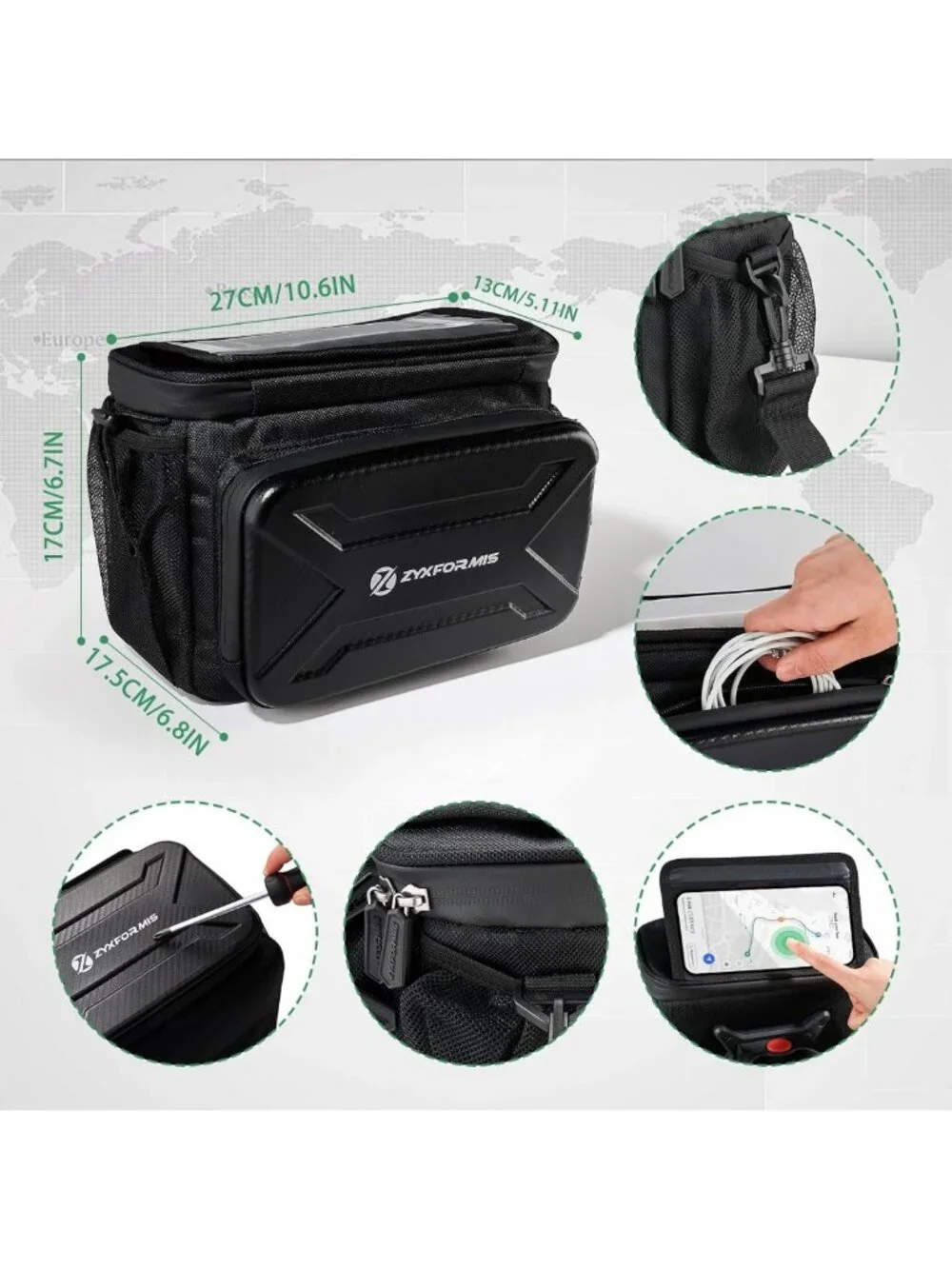 Water-Resistant Bike Handlebar Bag with Touch Screen Holder & Reflective Pouch